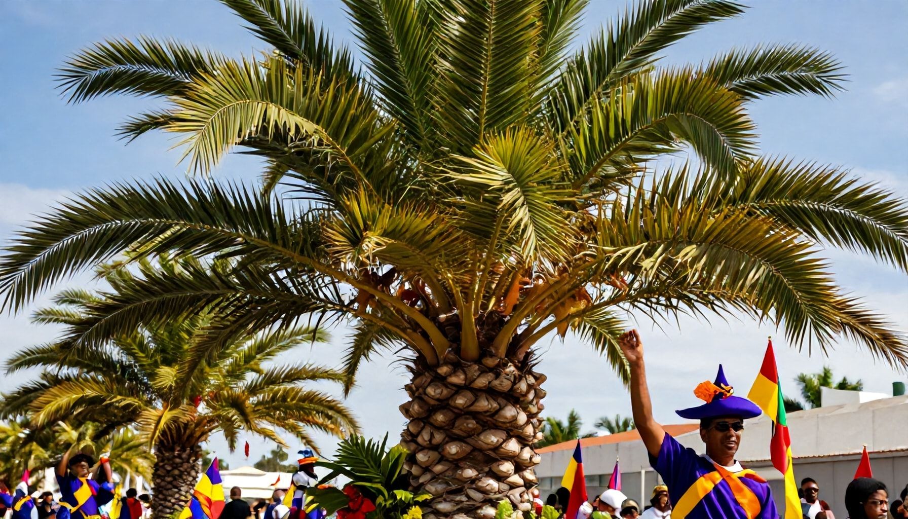 Vibrante desfile con palmas y ramas